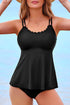 Black 2Pcs Solid Color Spaghetti Straps Tankini Set